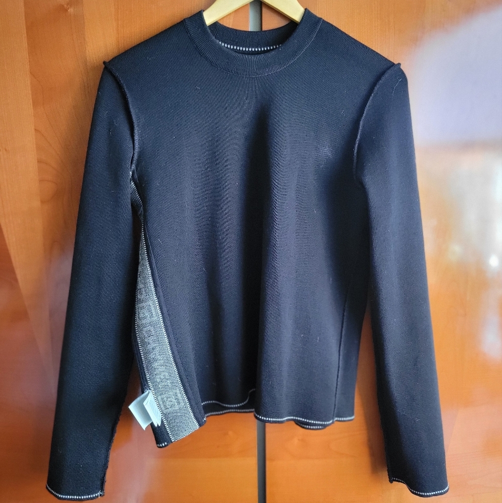 Chanel CC Logo Black Long Sleeve Top with White Decorative Stitching - Picture 11 of 15